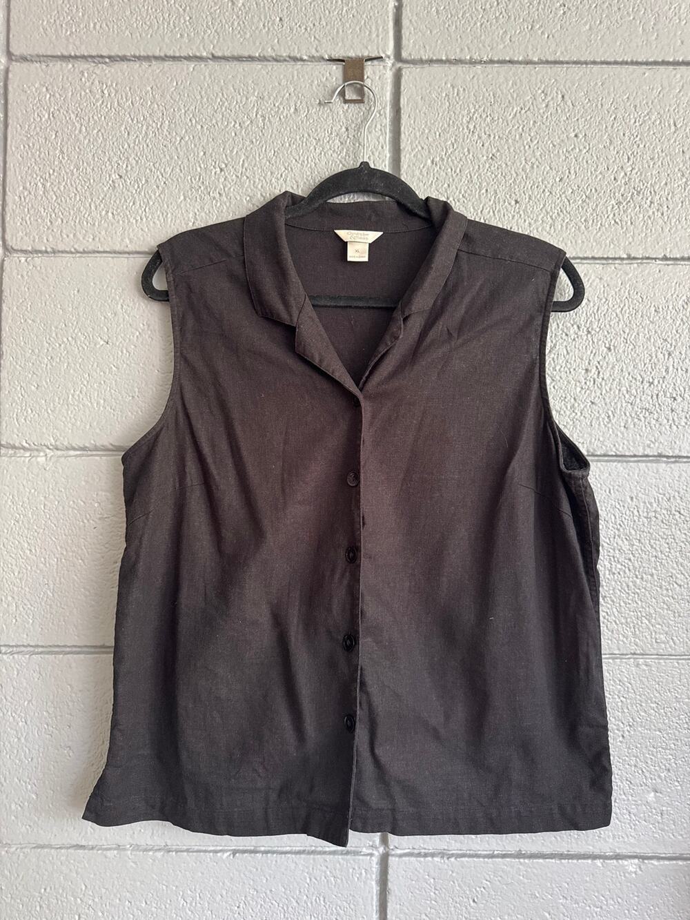 Vintage 90s Black Linen Button Front Vest Top size XL